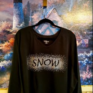 BLACK 3X "SNOW" Long Sleeve Top
